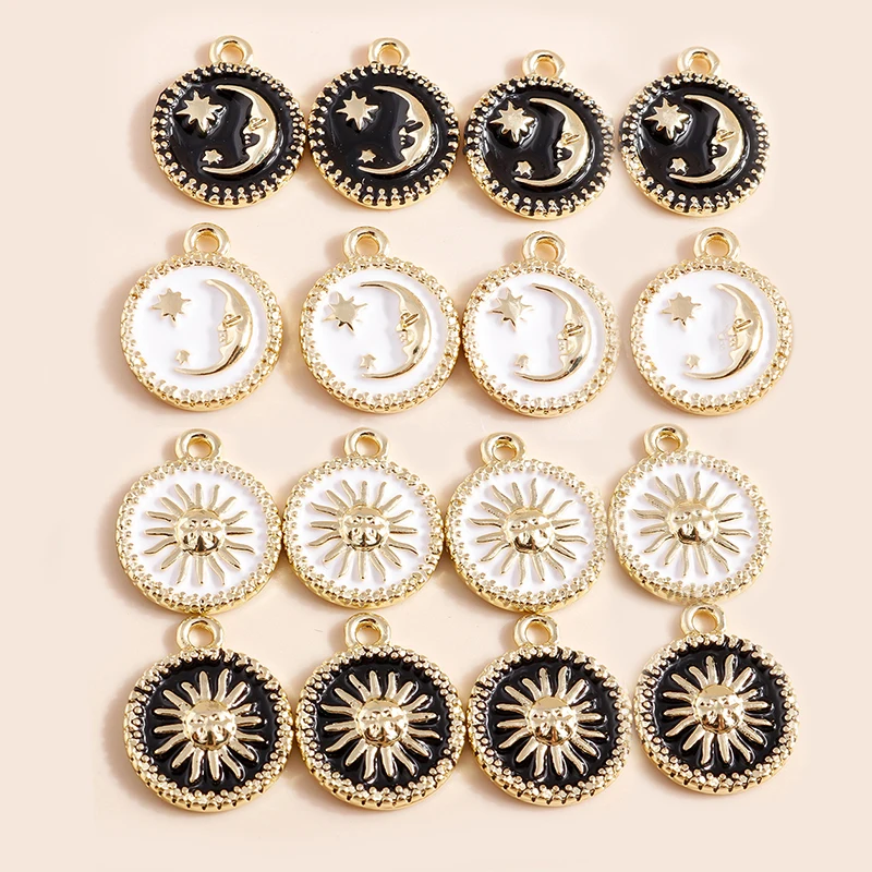 8pcs Two Colors Enamel Sun Moon Charms for Dangle Earrings Bracelets Necklaces Jewelry Making Accessories Handmade DIY Jewelry