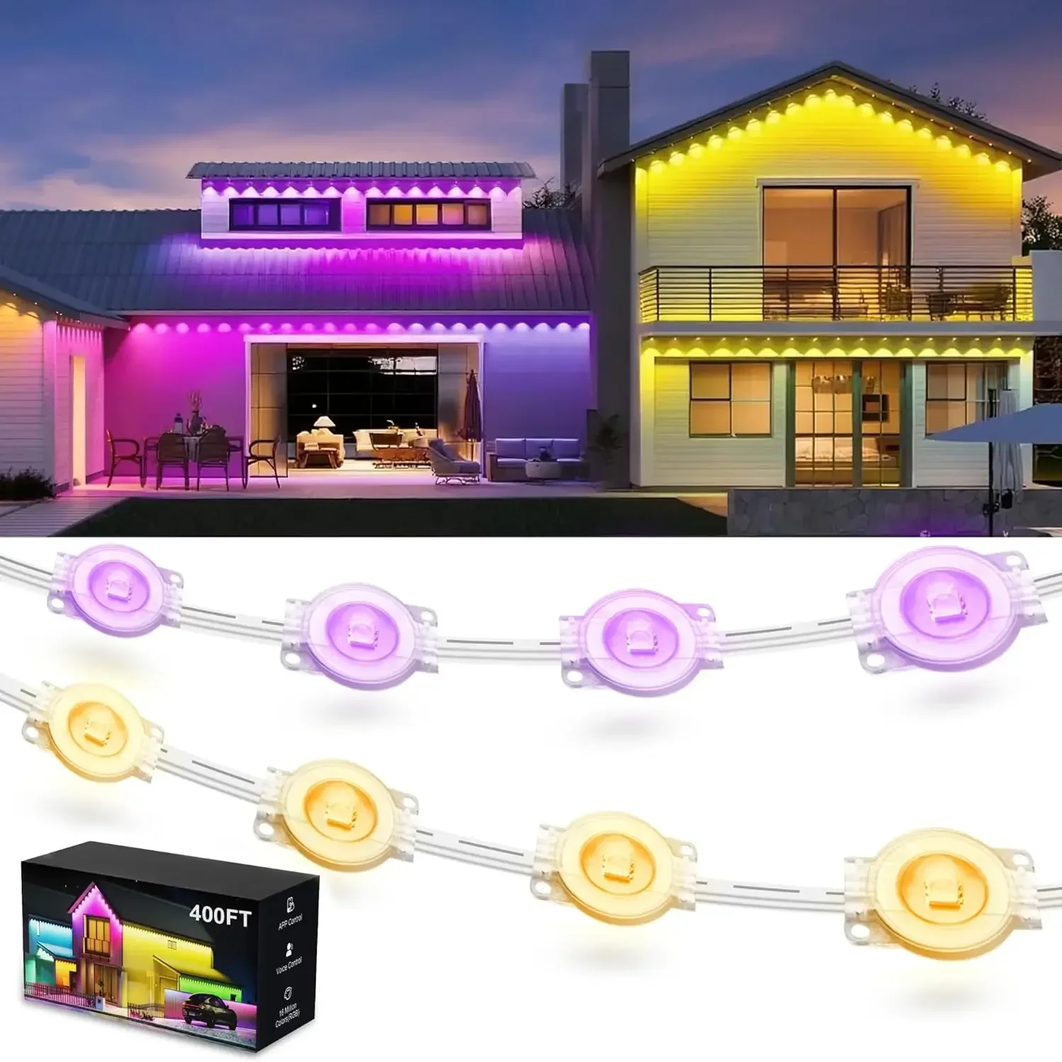 

400ft Permanent Outdoor Lights for House, 2025 Smart RGB LED Outside Lights with Remote Control, IP67 Waterproof Eternity Eaves