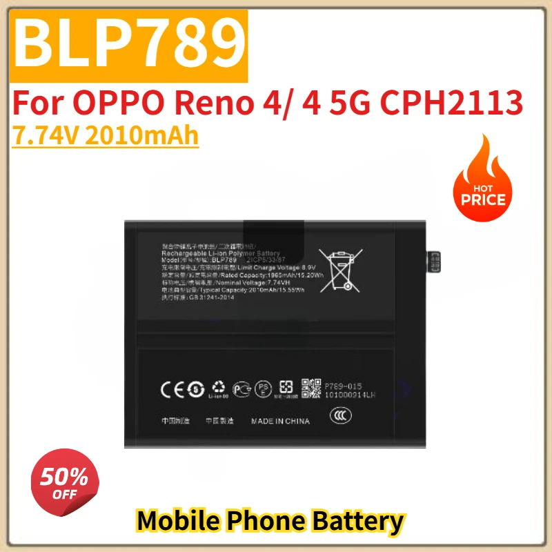 

Высококачественная батарея BLP789 для мобильного телефона 7.74V 2010mAh для OPPO Reno 4/4 5G CPH2113, новая замена оригинальной батареи