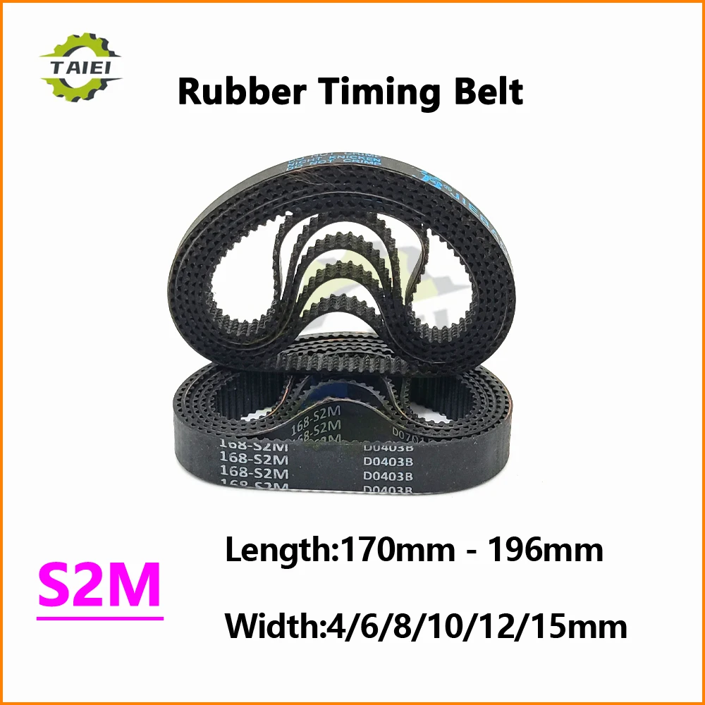 

S2M Rubber Synchronous Belt Length 170 172 174 176 178 180 182 184 186 188 190 192 194 196mm S2M Drive Timing Belt Width 4-15mm