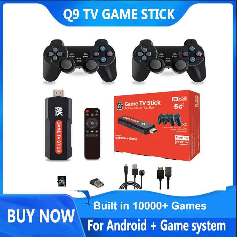 Q9 X2 Video Game Console Dual System for Android Game Stick 4K  With 10000 Retro Game Support Google Search Movie Game