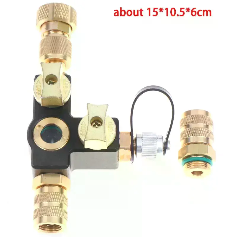 Brass AC Refrigerant Valve with Visible Sight Glass Quick Connect Adapters for Automotive AC HVAC Repair Use