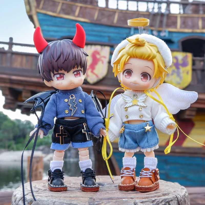 Ob11 Doll Clothes Halloween Angel Devil Suit Shorts Wings Doll Accessories For Nendoroids, Molly, Ymy , Gsc, Obitsu 11, P9 ,1/12