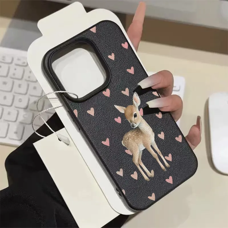 الوردي الحب القلب لطيف الغزلان طباعة ليتشي الملمس ماتي جراب هاتف آيفون 17 16 15 14 13 12 11 برو ماكس XS XR 16E 17 غطاء الهواء