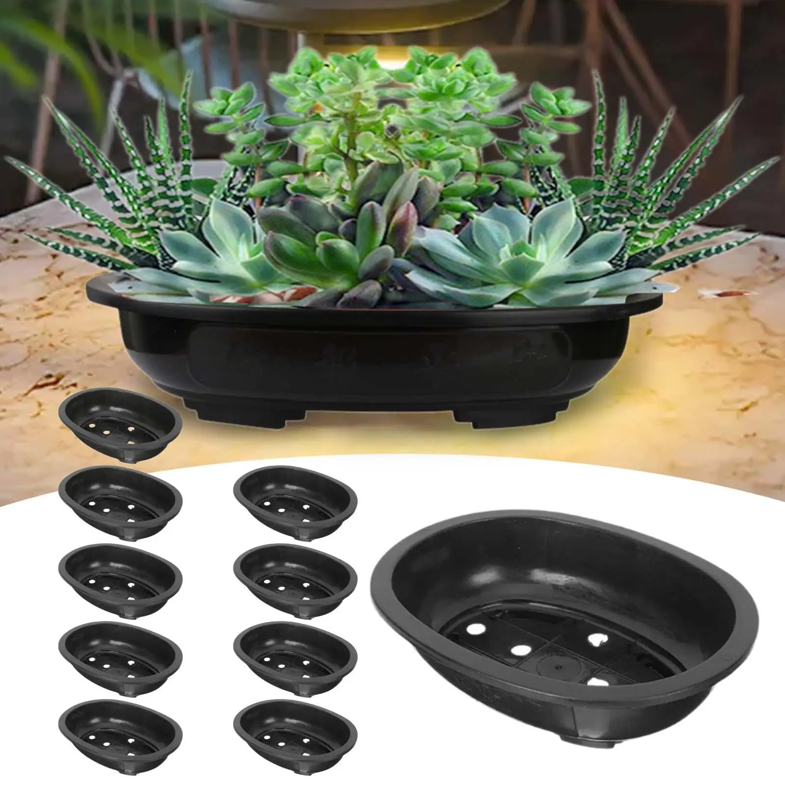 

10Pcs/Set Bonsai Training Pots Oval Planter Pot Bonsai Planting Pots Oval Nursery Pot for Garden Yard Nursery Outdoor Home