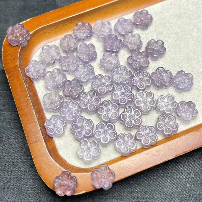 5PCS Natural Amethyst Small Flower Carving Pendant Healing Gemstone Carved Figurine Gift Fashion Jewelry For Women Gift 10-12MM