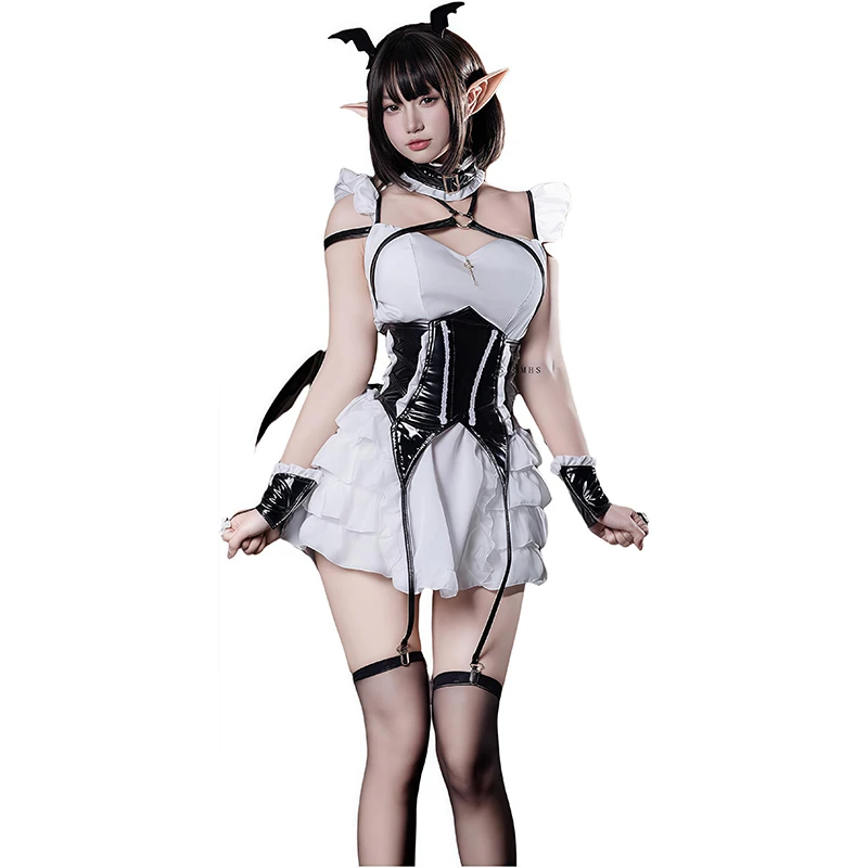 

Костюм SENMHS: Аниме-девушка в стиле Лолита, игривая униформа горничной, косплей на Хэллоуин, с крыльями дьявола, эльфийский, цветочный, сказочный, готовый наряд для вечеринки