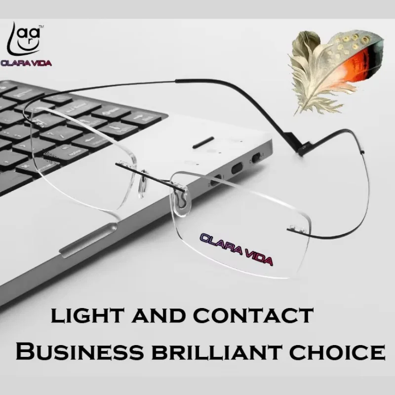 CLARA VIDA TITANIUM FRAME BLACK/SILVER MEN WOMEN RIMLESS 2G FRAME READING GLASSES WITH STEEL CASE +1 +1.5 +2 +2.5 +3 +3.5 +4