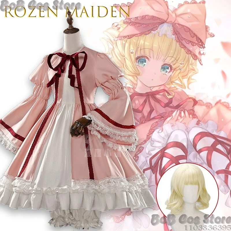 

Rozen Maiden Strawberry Cosplay Costume Full Set Anime Outfit Hinaichigo Anime Cosplay Halloween Cute Pink Lolita Dress Cute﻿