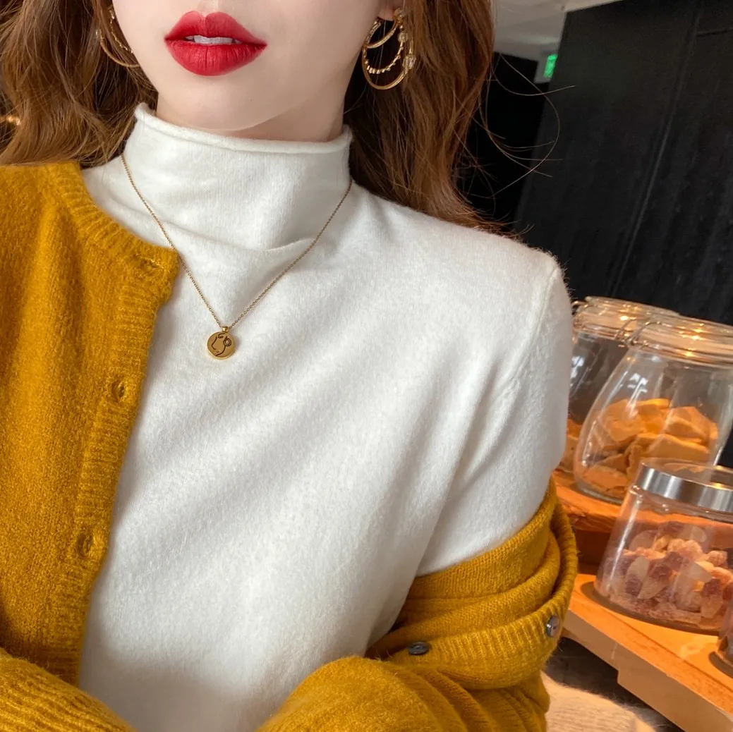 

Loose Long Sve Knitted Sweater Women's Autumn Winter Faion Casual Sle f High Collar Top Comfortable Inner Wear Base...