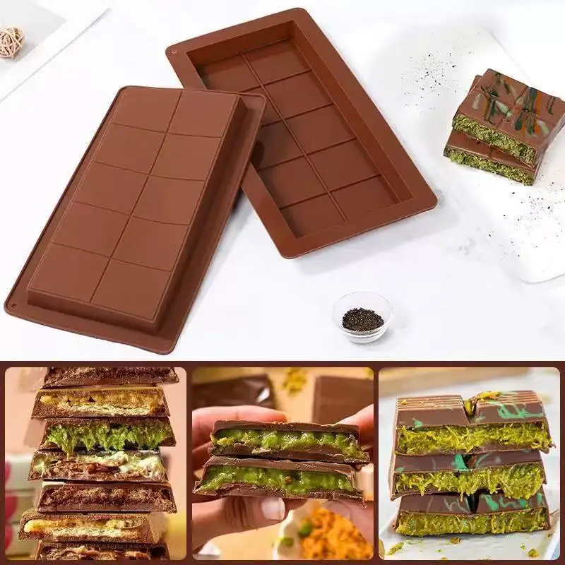 1 molde de silicona para Chocolate hecho a mano DIY, molde de silicona para Chocolate de Dubái, suministros para hornear, herramientas para hacer dulces, 10 cuadrados Choco