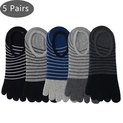 5 Pairs Men's 5 Finger Cotton Socks Striped Air Stockings Finger Free Silicone Heels Soft Comfortable Soft Toe No Show Socks