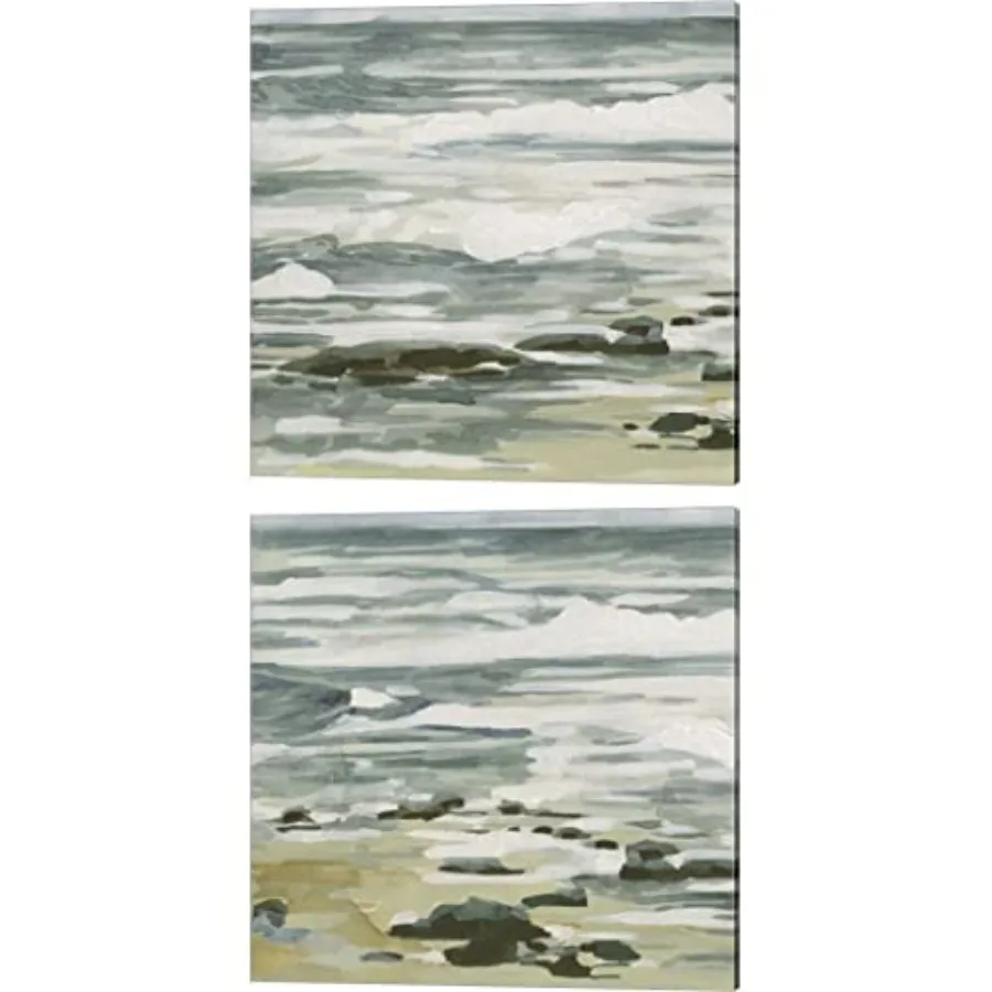 

Low Tide by Emma Caroline 2 Piece Canvas Art Set 10 X 10 Inches Each Coastal Art Ocean Scene Navy and White Waterproof Canvas G