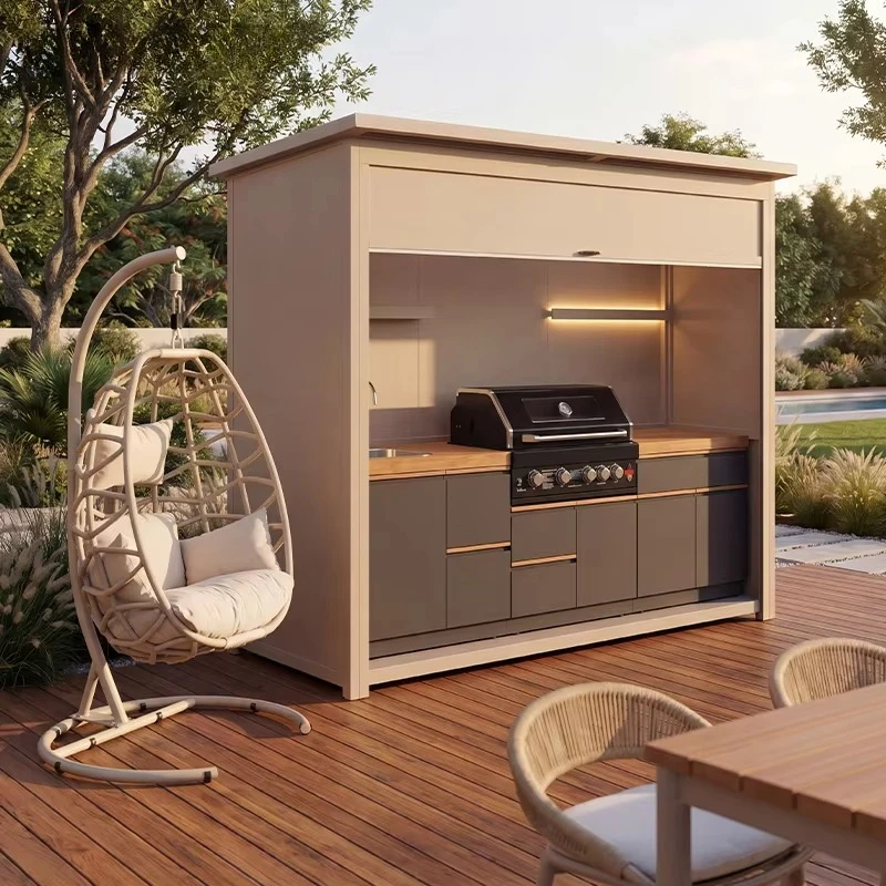 Luxury high quality outdoor barbecue pergola barbecue room aluminum kitchen gas kitchen cabinets and covered barbecue grill