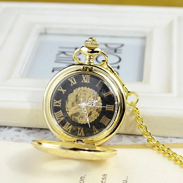 Cao Cấp Vàng Cơ Đồng Hồ Bỏ Túi Cho Nam Nữ Rỗng Mặt Số La Mã Vàng Ốp Lưng Fob Dây Chuyền Mặt Dây Chuyền Đồng Hồ Cho Bộ Sưu Tập Quà Tặng