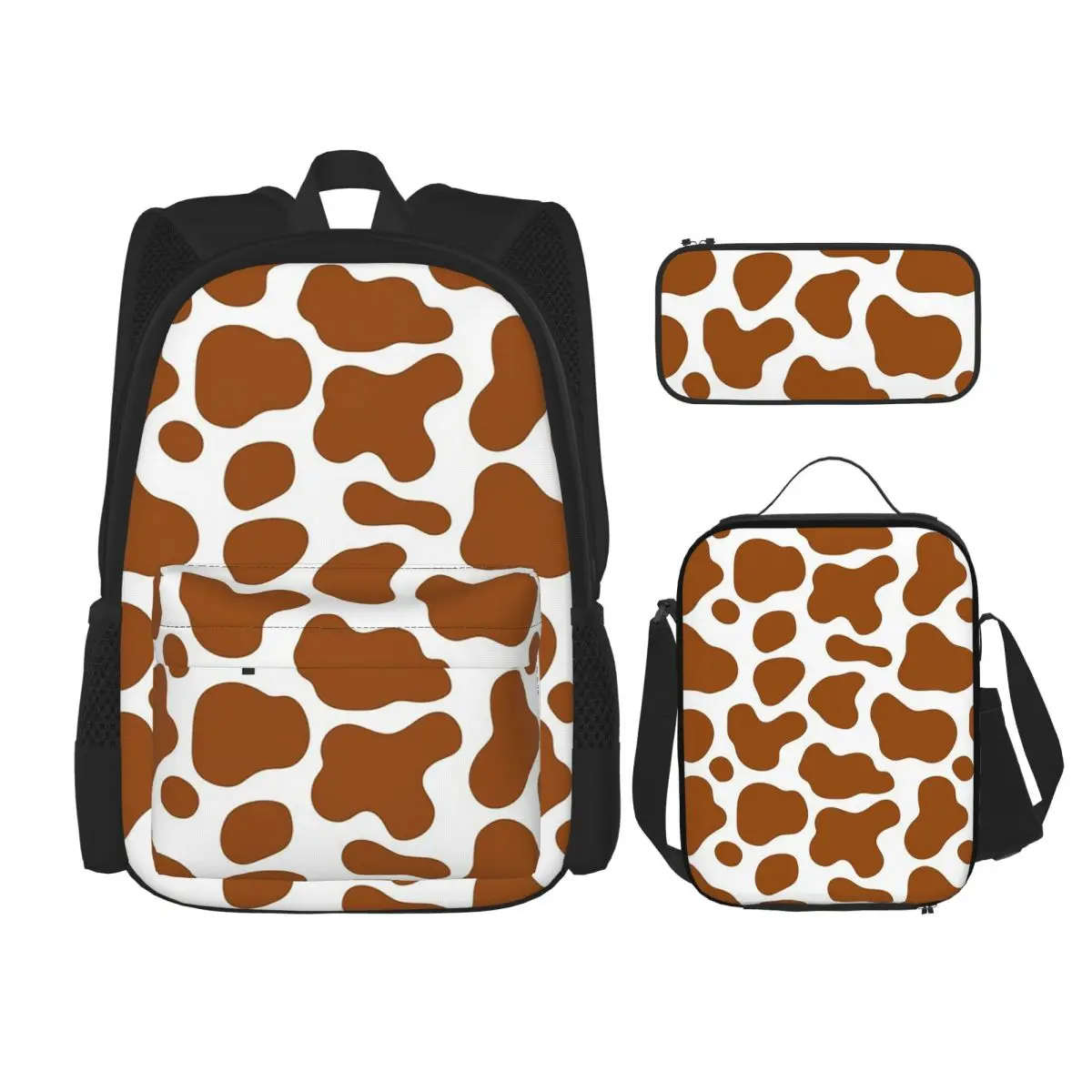 

Cow Brown Spots Cute Cow Skin Pattern Backpacks Children Bookbag School Bags Rucksack Lunch Bag Pen Bag Three-Piece Set