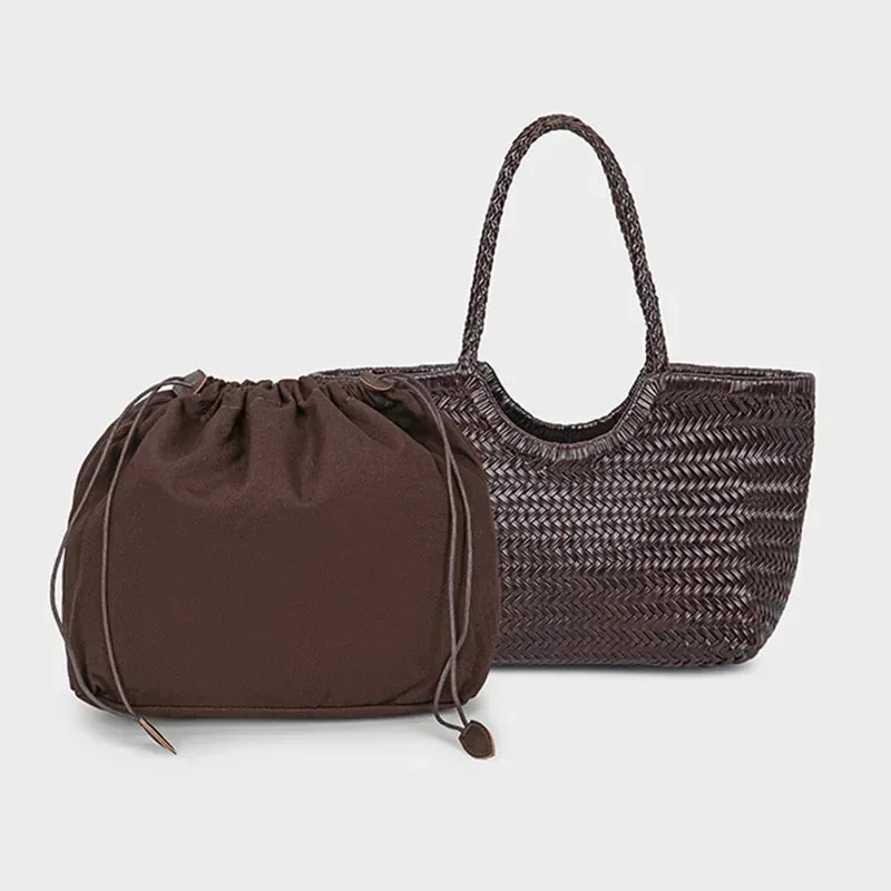 Brand Hand-woven Tote Bag French Genuine Leather Large Vegetable Basket Bag With Woven Inner Pocket Shoulder Underarm Tote Bag view 5