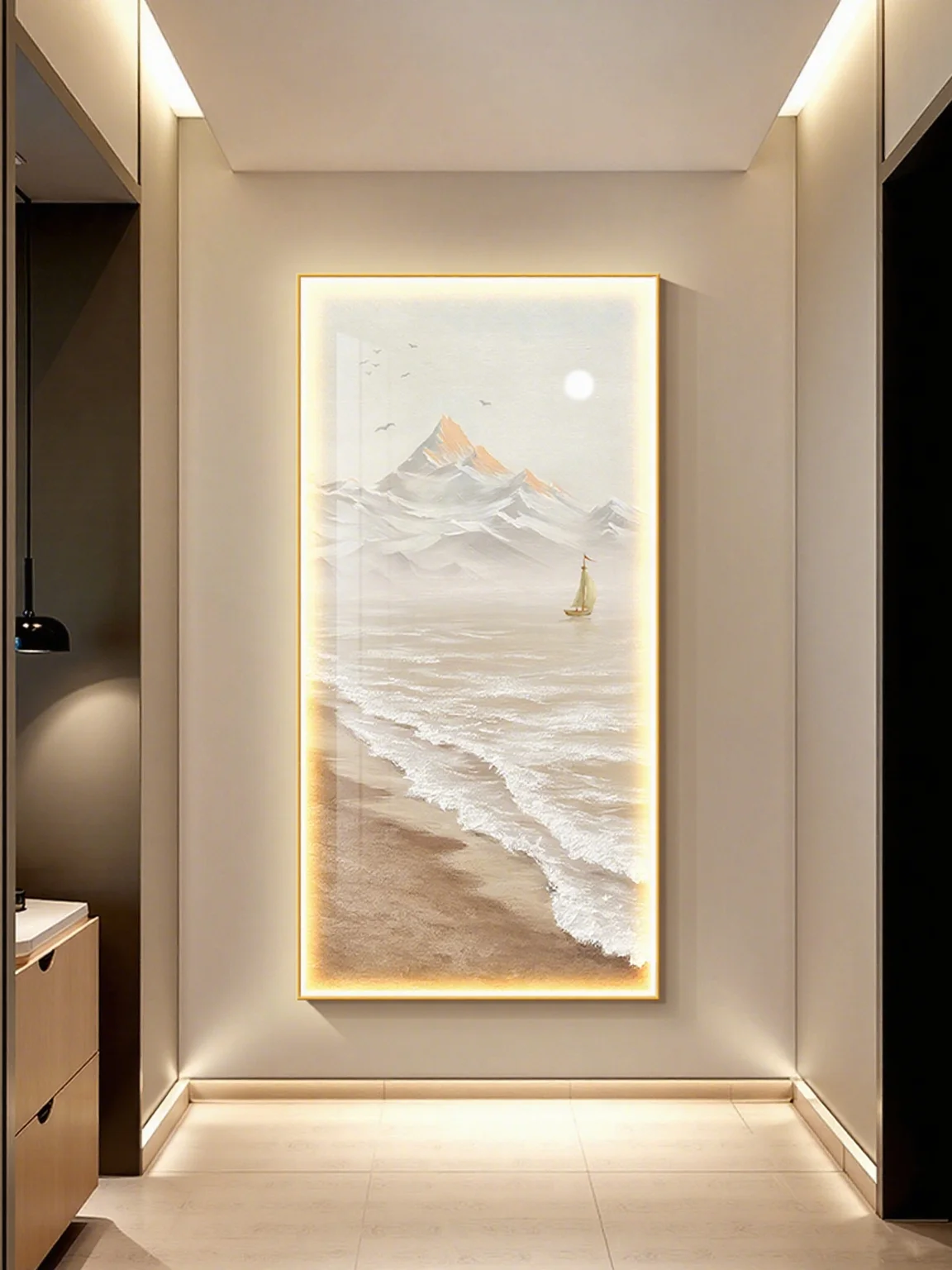 Decorative Paintings With Lights In The Entrance Hall Modern Simplicity Corridor Hanging Paintings High-end LED Lamp Paintings