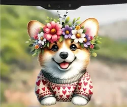 Cute Dog Acrylic Material Flat Car Pendant Car Decorative Accessories Interior Moulding Car Ornaments Hanging Adorns Decors