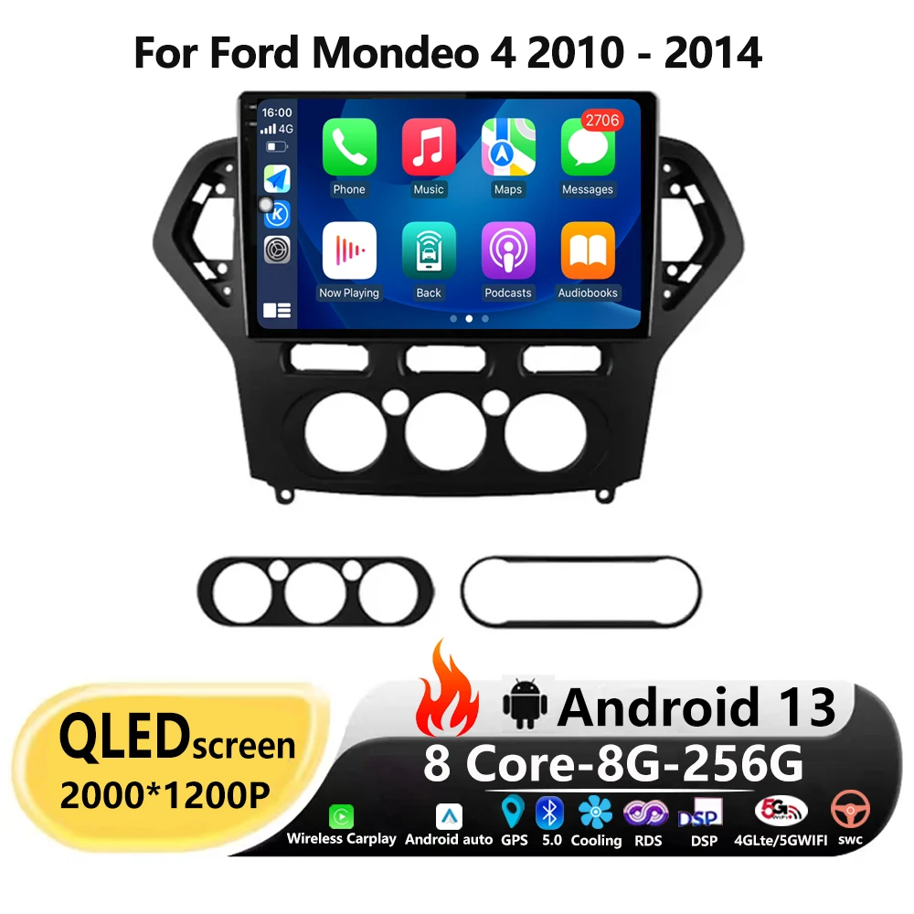 

Android 13 2K для Ford Mondeo 4 2010 - 2014 автомобильное радио, мультимедийный видеоплеер, навигация No 2din 2 din Navi dvd, беспроводной Carplay