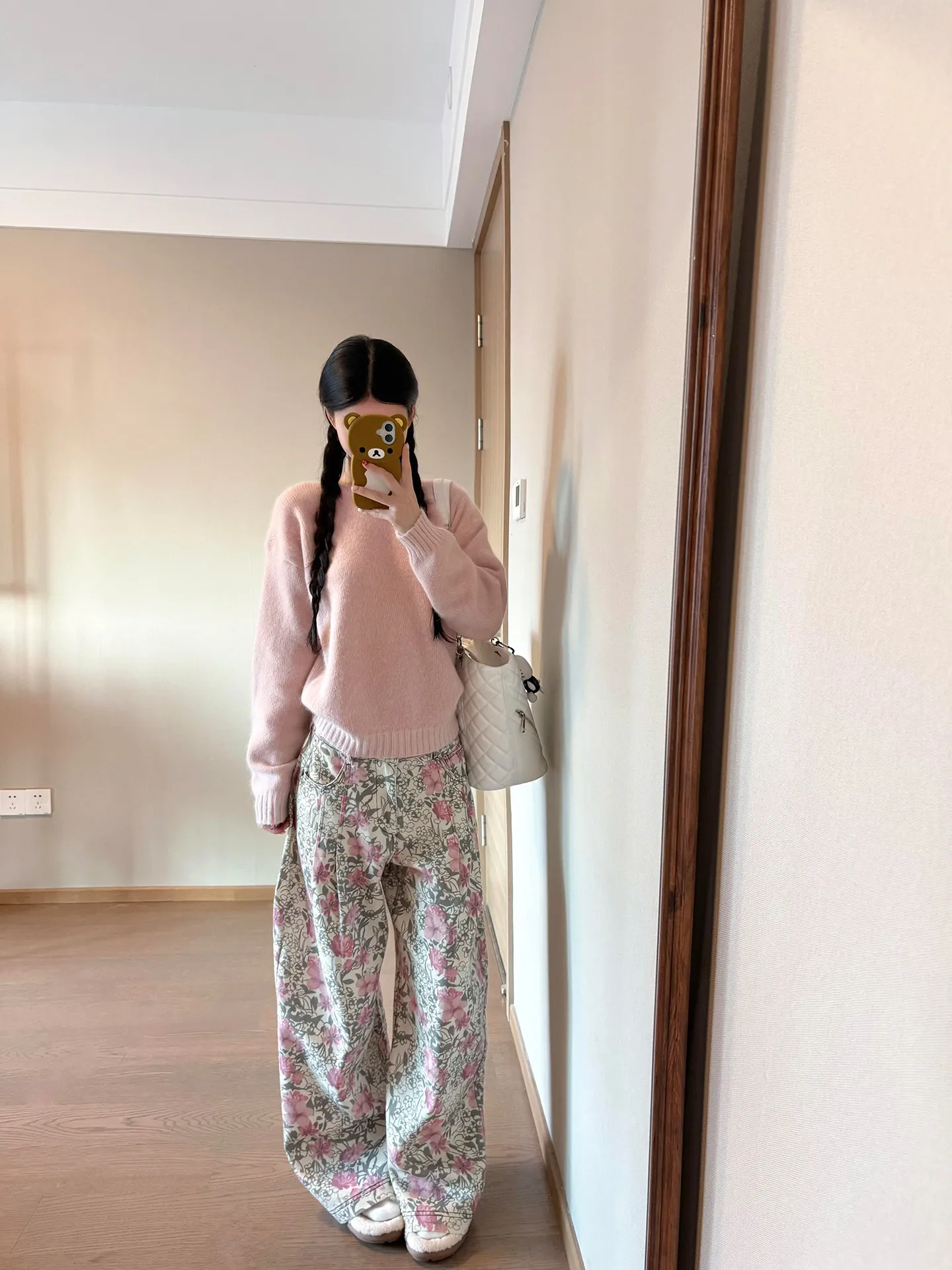 

Korean Floral Wide Leg Denim Jeans Women's Spring Autumn Design Casual Straight Long Pants Floral Print High Waist Straight Leg