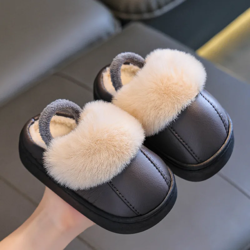 

Корейские детские плюшевые тапочки, зима 209, эластичная хлопковая обувь для мальчиков, простая однотонная детская обувь на плоской подошве для мальчиков
