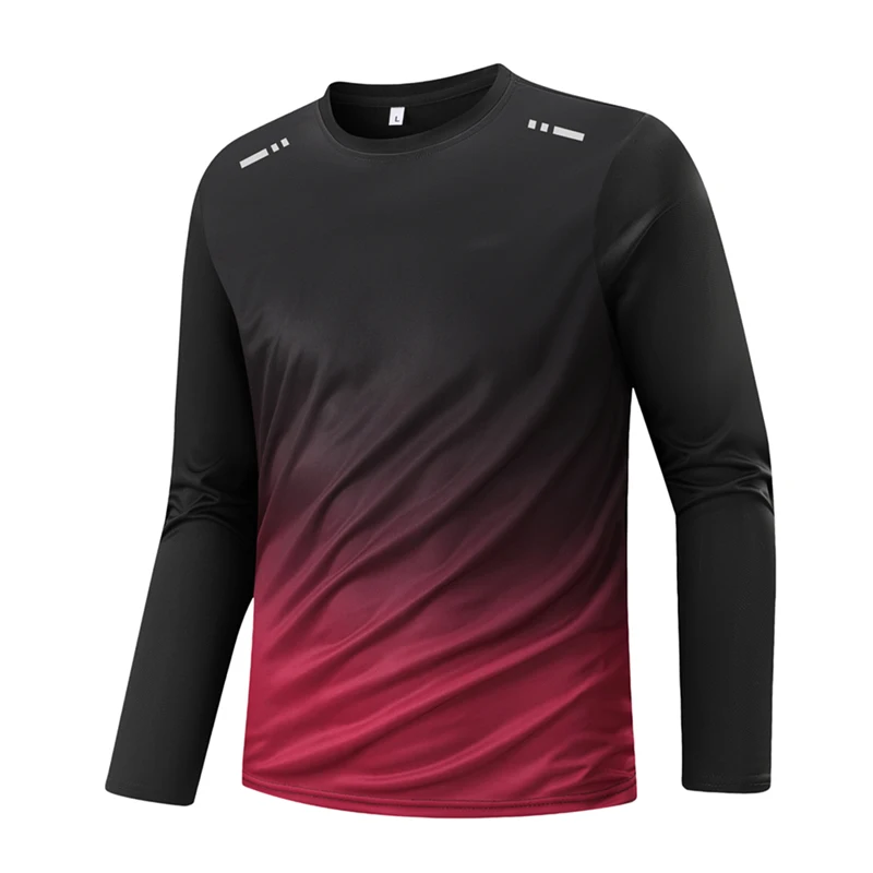 Round neck long sleeved gradient T-shirt, quick drying breathable sportswear, unisex sports fashion top 3D printed image 3