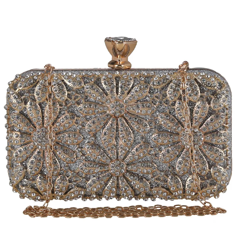 Imagem -04 - Bolsa de Embreagem Floral Strass Elegante para Mulheres Bolsa de Noite Bolsa de Ombro Cristal Pequeno Casamento Coquetel