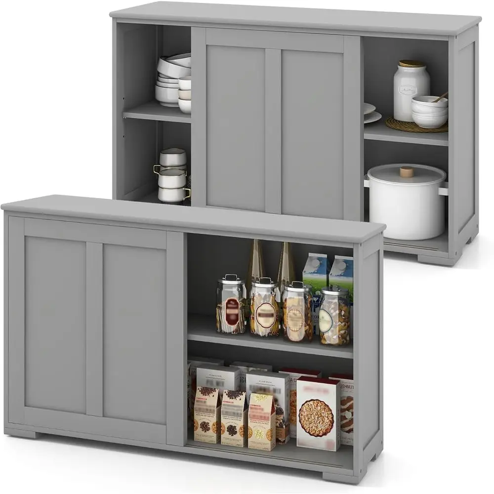 

Grey Contemporary Sideboard with Sliding Door, Adjustable Shelves, Storage Cabinet for Kitchen or Entryway