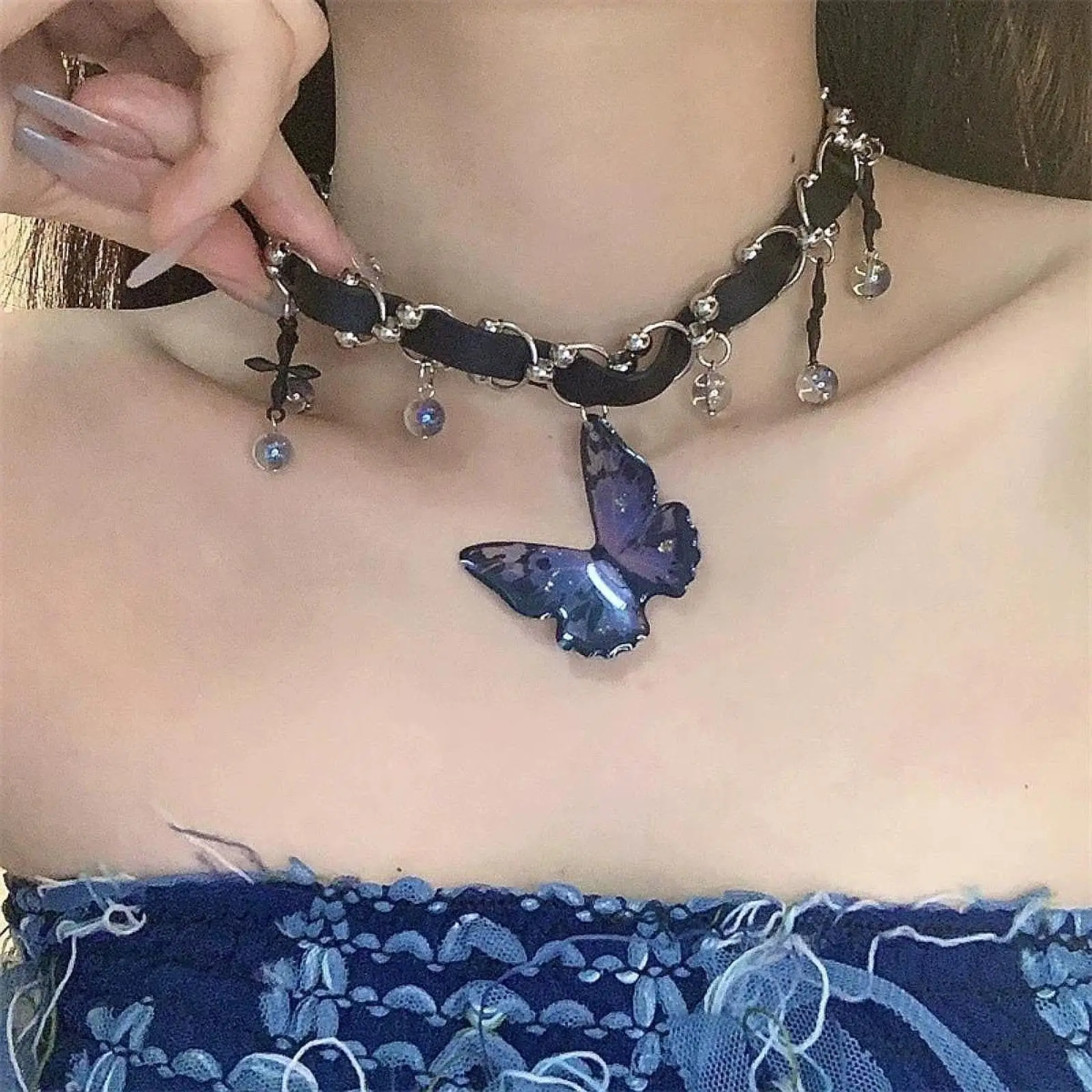 

Butterfly Choker Retro Design Adjustable Pendant for Party Festival Lover