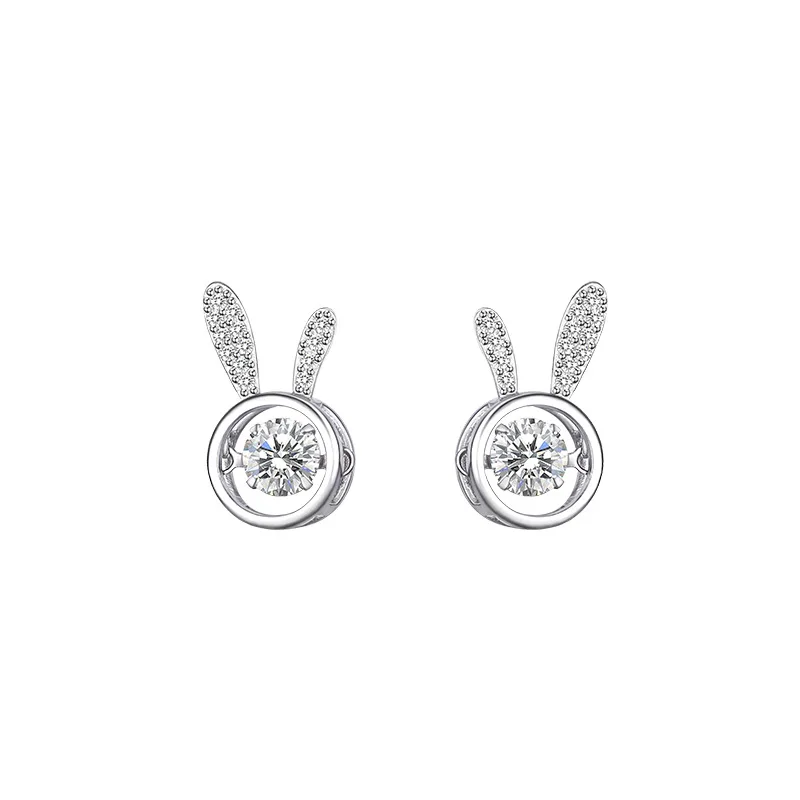 925 Sterling Silver Cute Rabit Crystal Statement Stud Earrings For Women Girls Valentines Day Gift Fashion Jewelry Wholesale