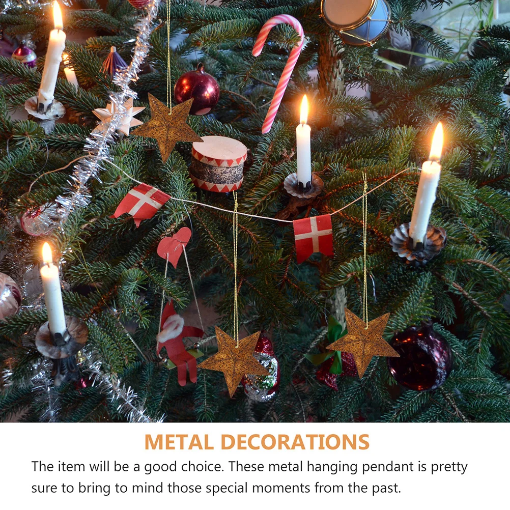 30 piezas árbol de Navidad pequeño metal oxidado pentagrama decoraciones país estaño acero estrellas hierro mini granero