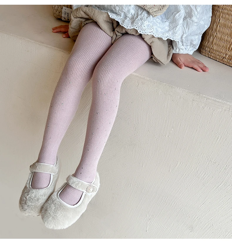 Niedliche Mädchen Frühling Herbst Weiche Baumwolle Warme Glänzende Strumpfhose Vertikale Streifen Glitzer Strass Leggings Kawaii Elastische Kinder-Strumpfhose – Detail 16