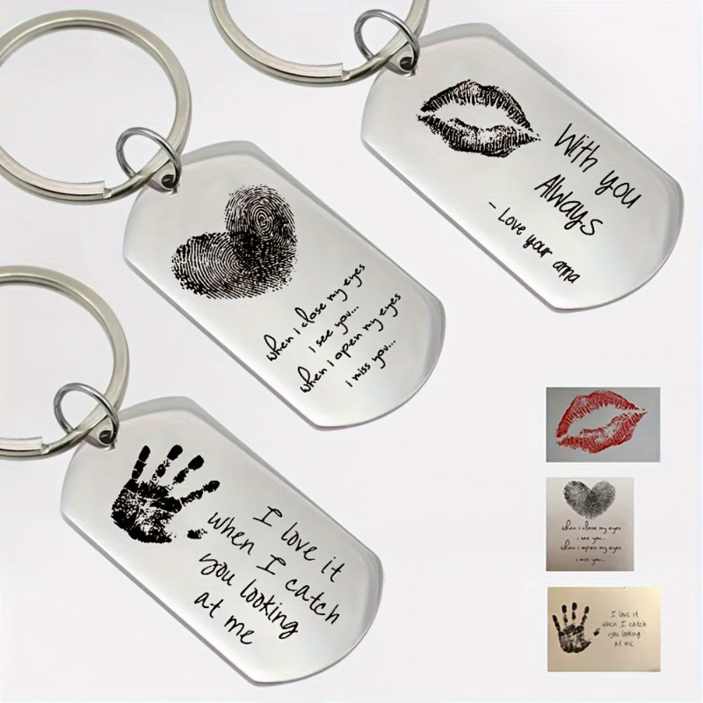 Baby Footprints Palms Fingerprints Custom Stainless Steel Keychain Personalized PictureText CustomKeychain Family Memory Jewelry view 2