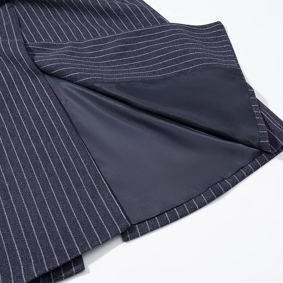 Vintage Gestreiften Revers Lange Blazer Jacken Frauen Chic Schulter Pad Taste Tasche Lose Mantel Herbst Pendeln Straße Tragen 2025 – Detail 7