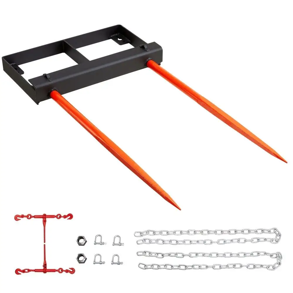 

Heavy Duty Spear Skid Loader Attachment 3000lbs Capacity Stabilizer Spears Spike Forks with Chain Quick Attach 2Pk