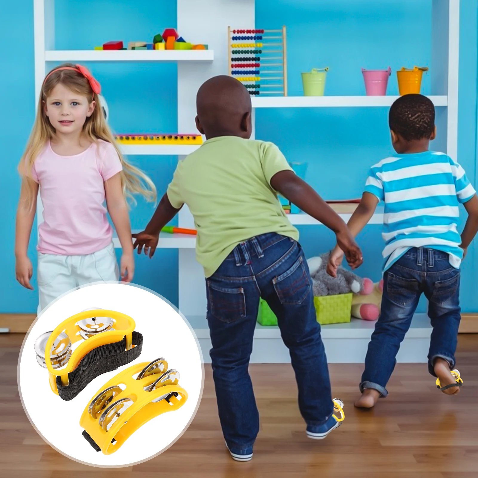 

2pcs Professional Tambourine Foot Bells Kids Shakers Rhythm Instruments Percussion Jingles Tambourines For Karaoke Parties Music