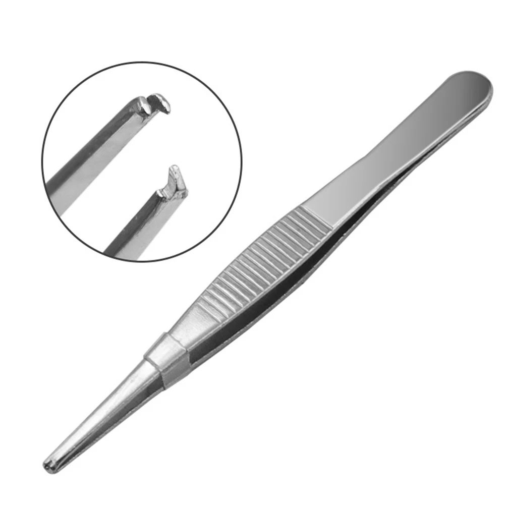 Spezielle 1-teilige gezahnte Pinzette für präzisen Griff, heiß begehrt, zum Manipulieren von Nadeln, silberfarben, zum Nähen, 125 mm / 5 Zoll, bester Preis – Detail 7