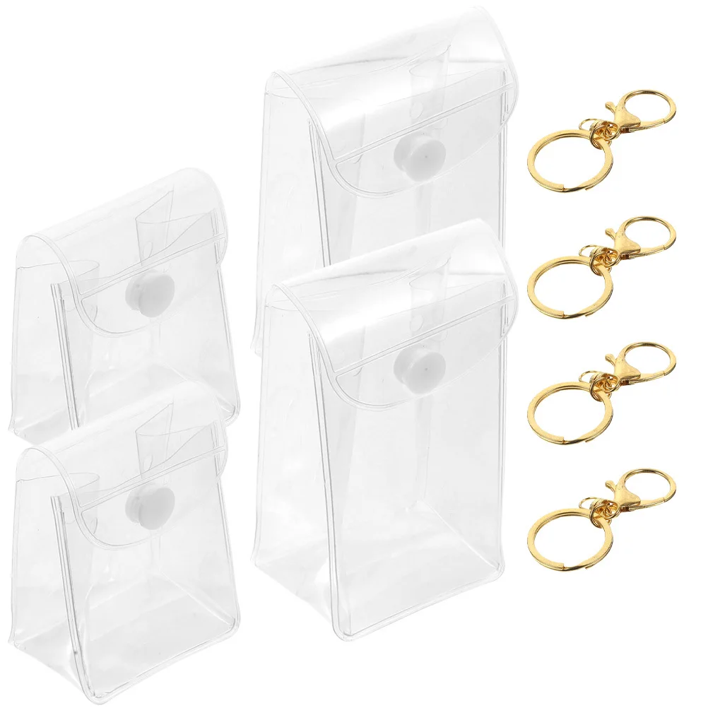 

4pcs Clear Lip Balm Organizer Display Case Keychain Small Space Storage Bag Transparent Box For Collection Coin Pouch