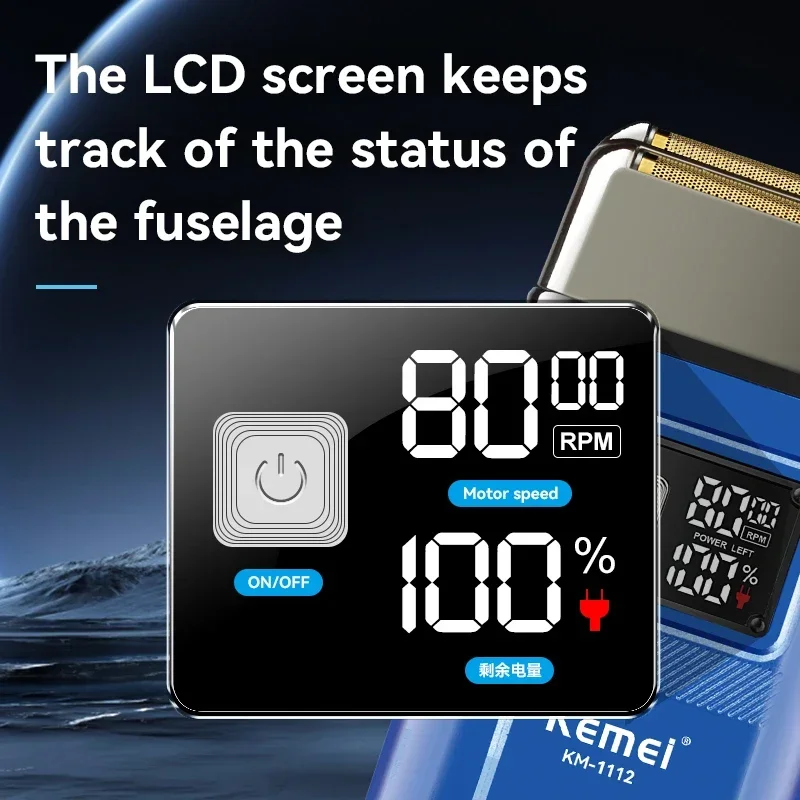 Kemei-barbeador elétrico para homens, barbeador de folha dupla, cabeça careca, aparador de barba, impermeável IPX6, 8000RPM, precisão ultra próxima