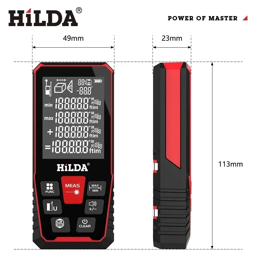 HILDA 50M/100M/120M Laser Rangefinder Distance Meter Laser Tape Range Finder Building Professional Meter Laser Ruler Test Tool