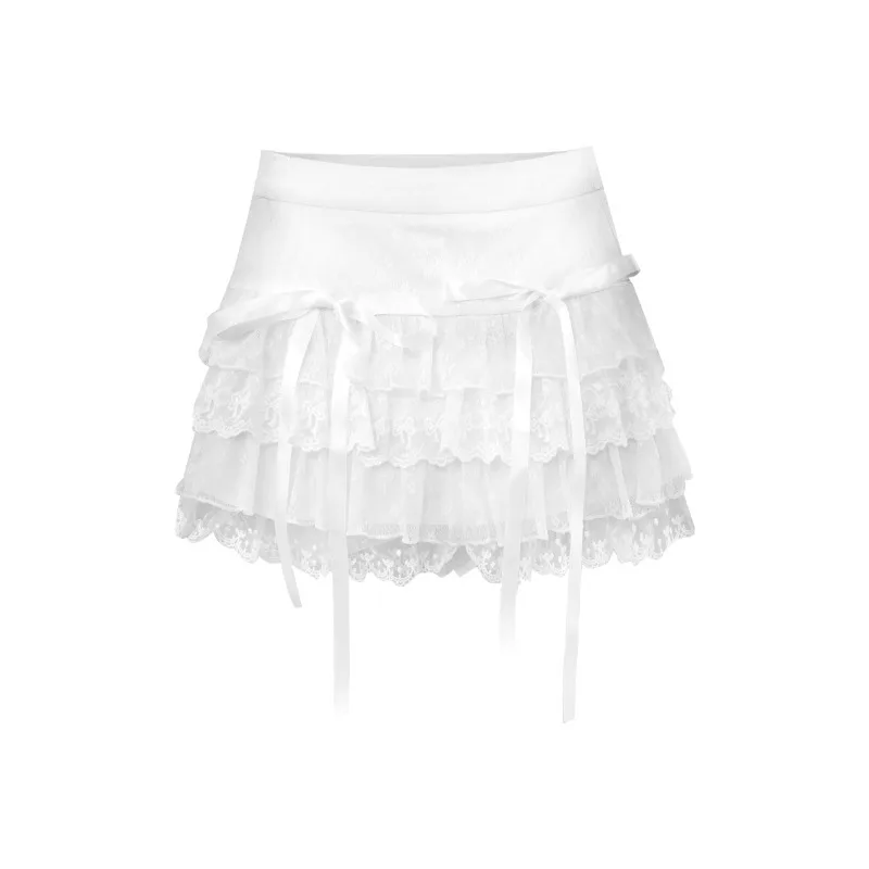 Fairycore Aesthetics Sweet Summer Bow Patchwork Women Mujer Faldas All Match White Cake Skirt Sexy Chic Fashion Elegant