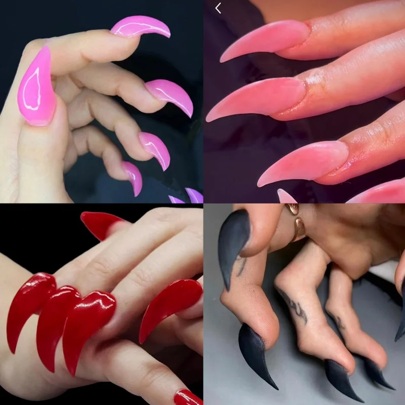 100 Uds. Puntas de uñas curvadas de halcón, cubierta completa, curva de garra de águila, extensión de uñas postizas, uñas postizas blancas/transparentes para salón de manicura