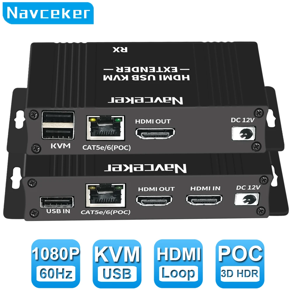 

60 м HDMI квм-удлинитель через Ethernet Cat5e/6 1080P HDMI USB удлинитель аудио-видео передатчик с поддержкой USB клавиатуры мыши