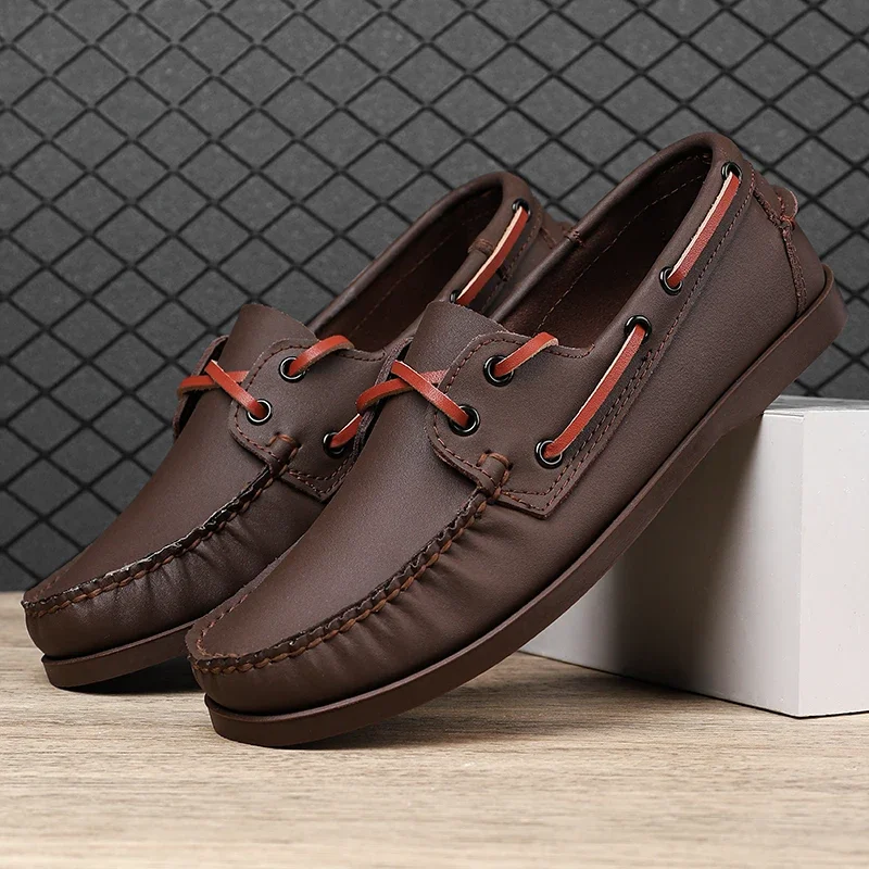 New Luxury Designer Shoes Summer Breathable Men's Shoes Classic Lace-up Leather Business Casual Shoes Brand Driving Male Loafers