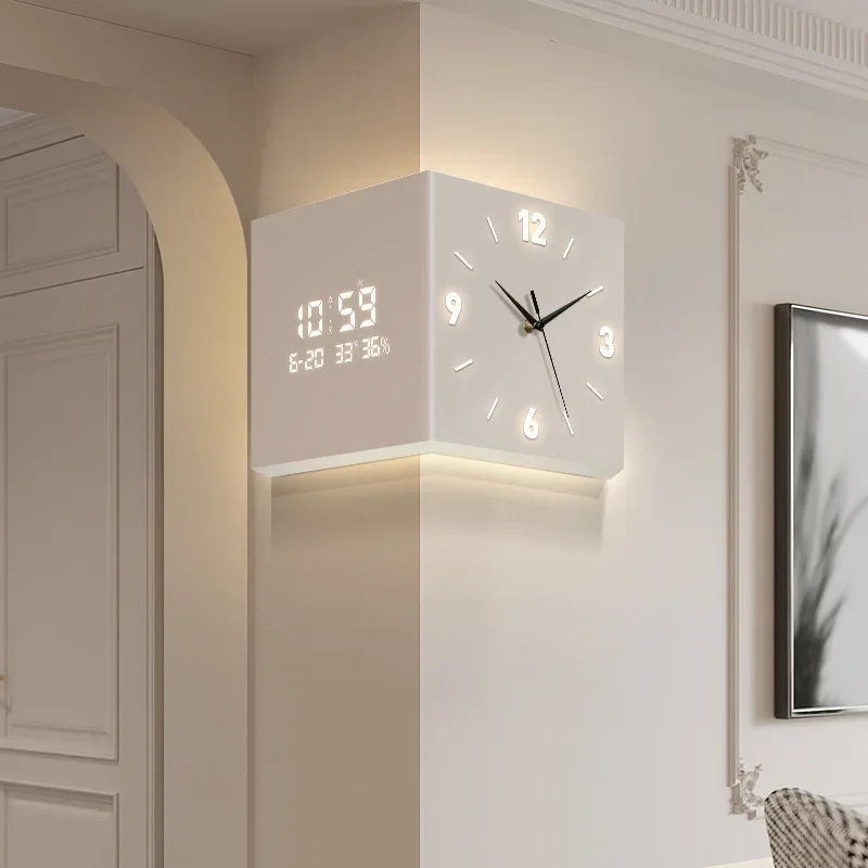 New Living Room Corner Clock Perpetual Calendar Electronic Wall Clock Modern Simple Double-sided Clocks Creative Corner Watch