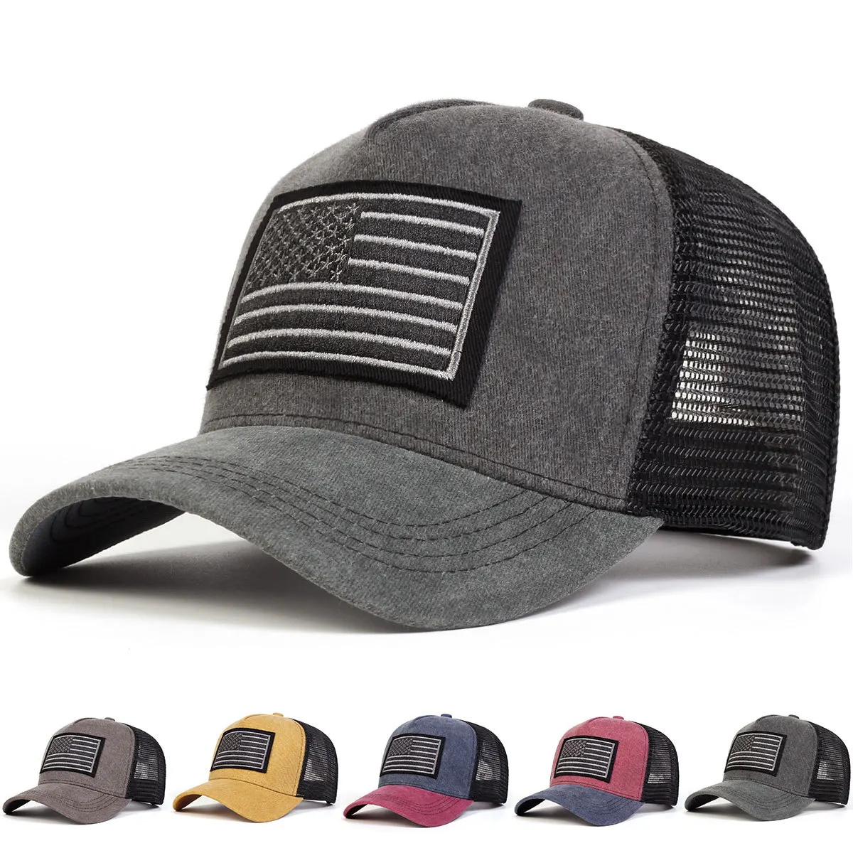 

Men's Summer Casual Embroidery Cap Cotton Sunscreen Sun Hat Outdoor Sports Mountaineering Baseball Caps USA Flag Mesh Hats