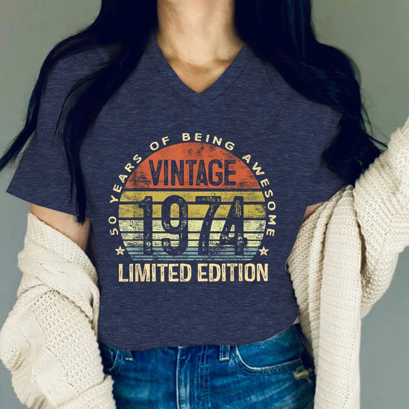 Vintage 1974 Limited Edition T Shirt Women Born in 1974 Tshirt Funny Sun Tees 50 Years of Being Awesome Woman Birthday T-Shirts