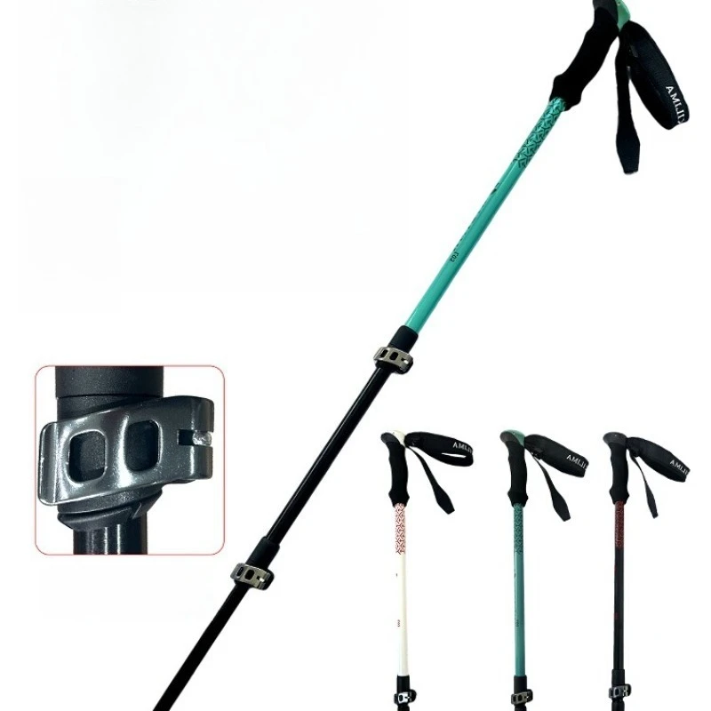

For Mountaineering Pole Ultra Light Wood Grain Aluminum Alloy Retractable Metal Buckle Men's and Women's Professional