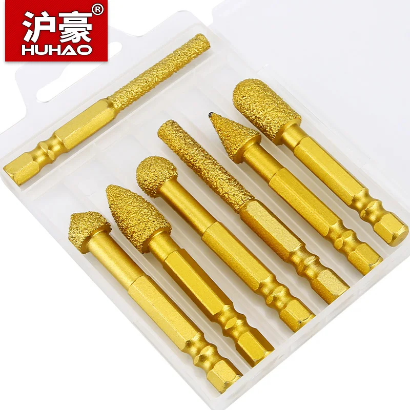 

7 шт., набор алмазных шлифовальных головок с шестигранным хвостовиком, роторный напильник, полировальные заусенцы из сплава для электрической дрели, шлифовальные насадки разных форм